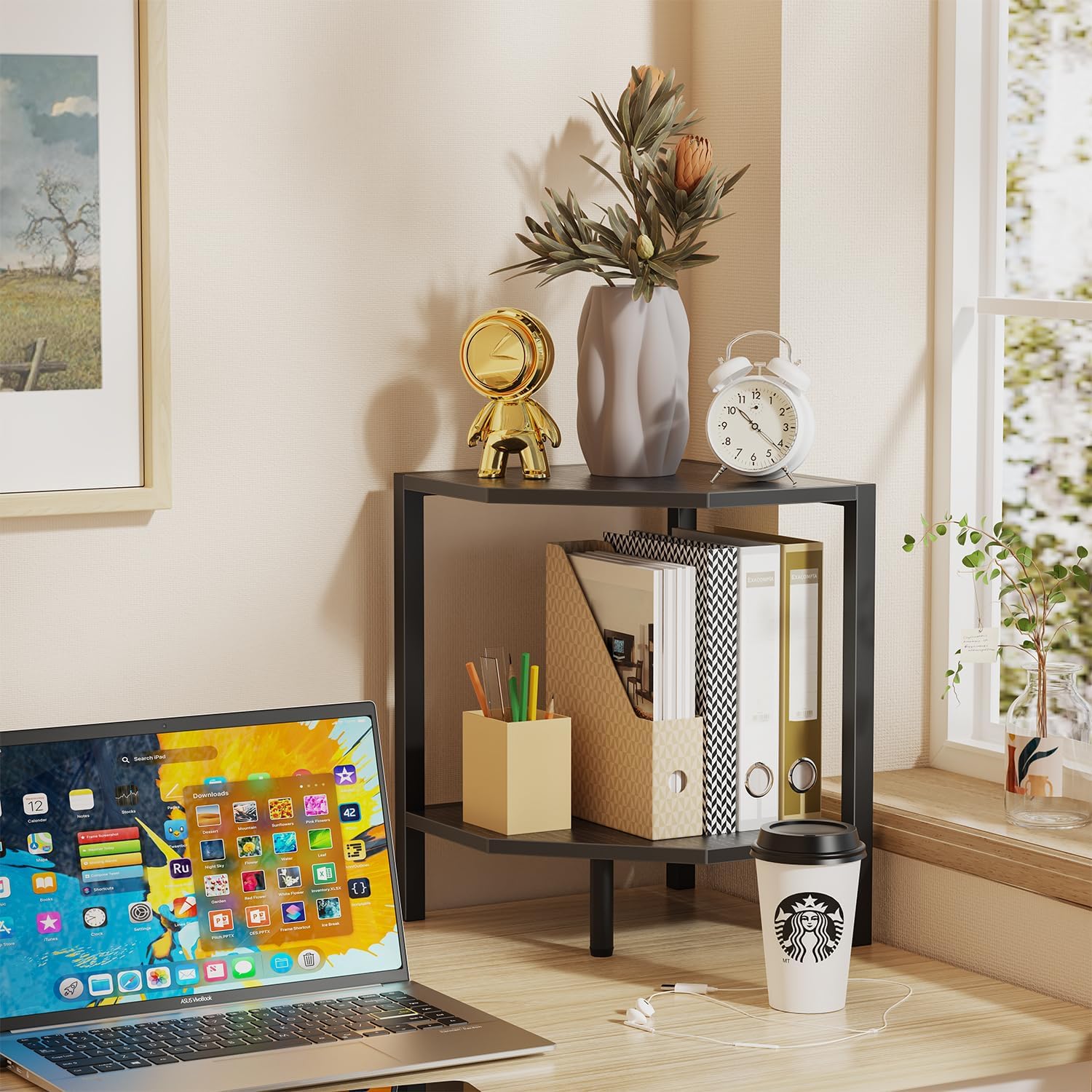 Greso Hom Corner Shelf Stand 2 Tier Black