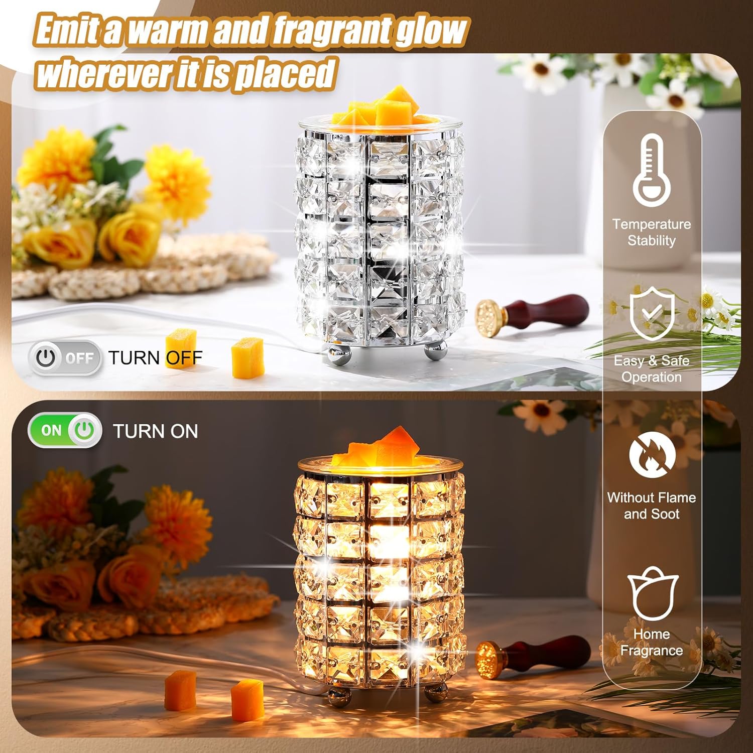 2 Pcs Crystal Wax Melt Warmer for Home Decor