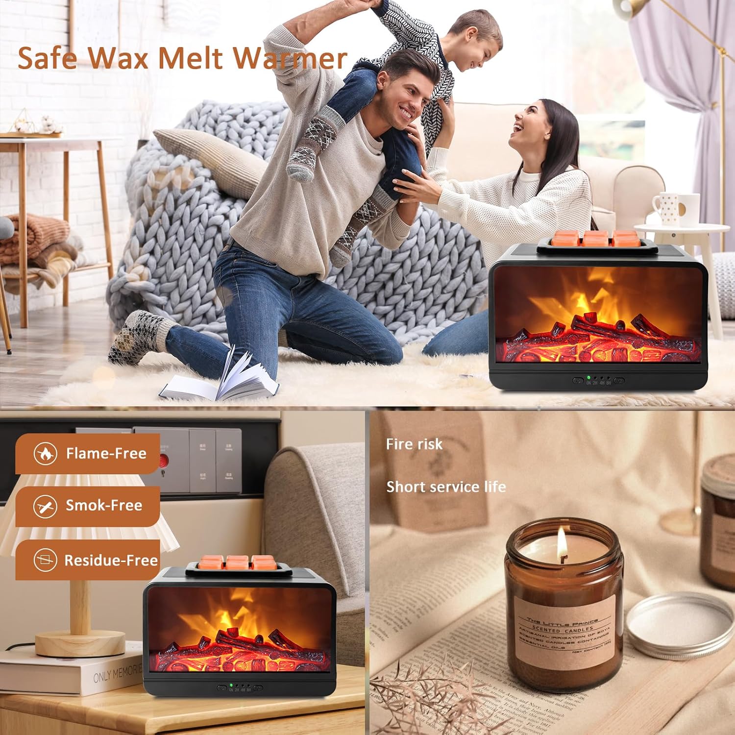 3D Dynamic Flame Electric Wax Warmer with 4 Timers
