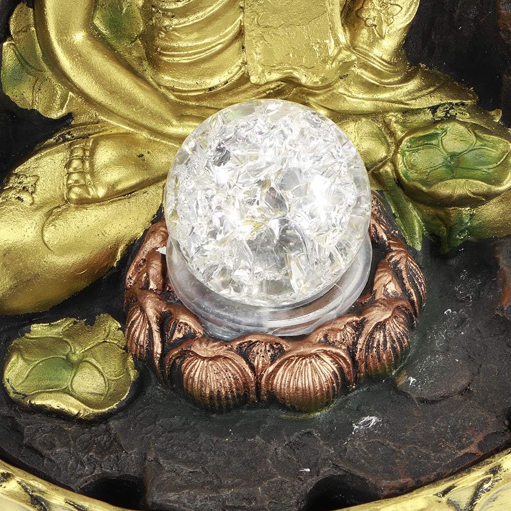 Tabletop Fountain with LED Light and Zen Buddha Statue