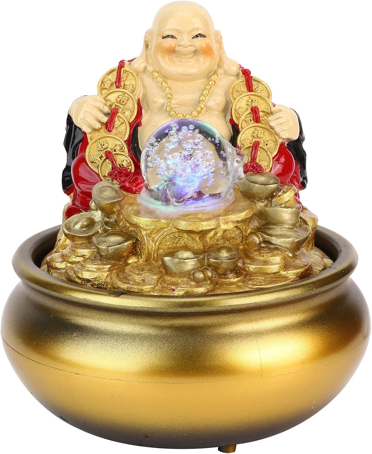 Golden Desktop Fountain with LED Light and Crystal Ball