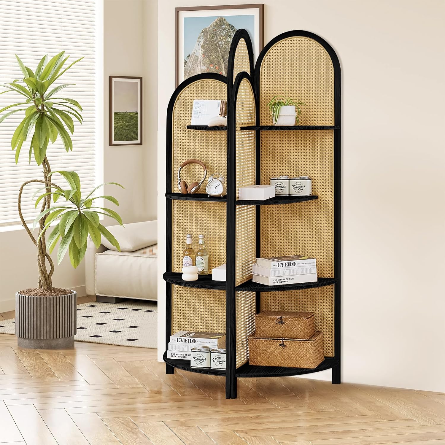 Asnefeli 4-Tier Corner Shelf Stand with Legs Black