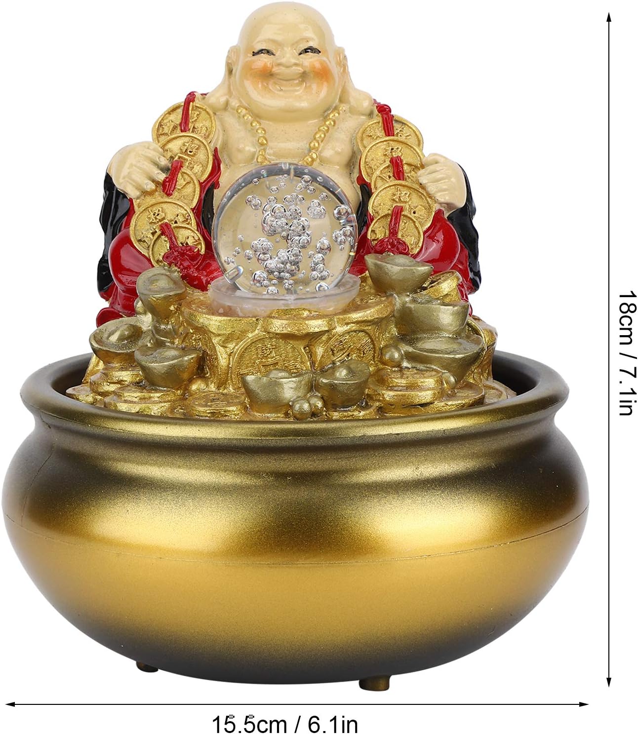 Golden Desktop Fountain with LED Light and Crystal Ball