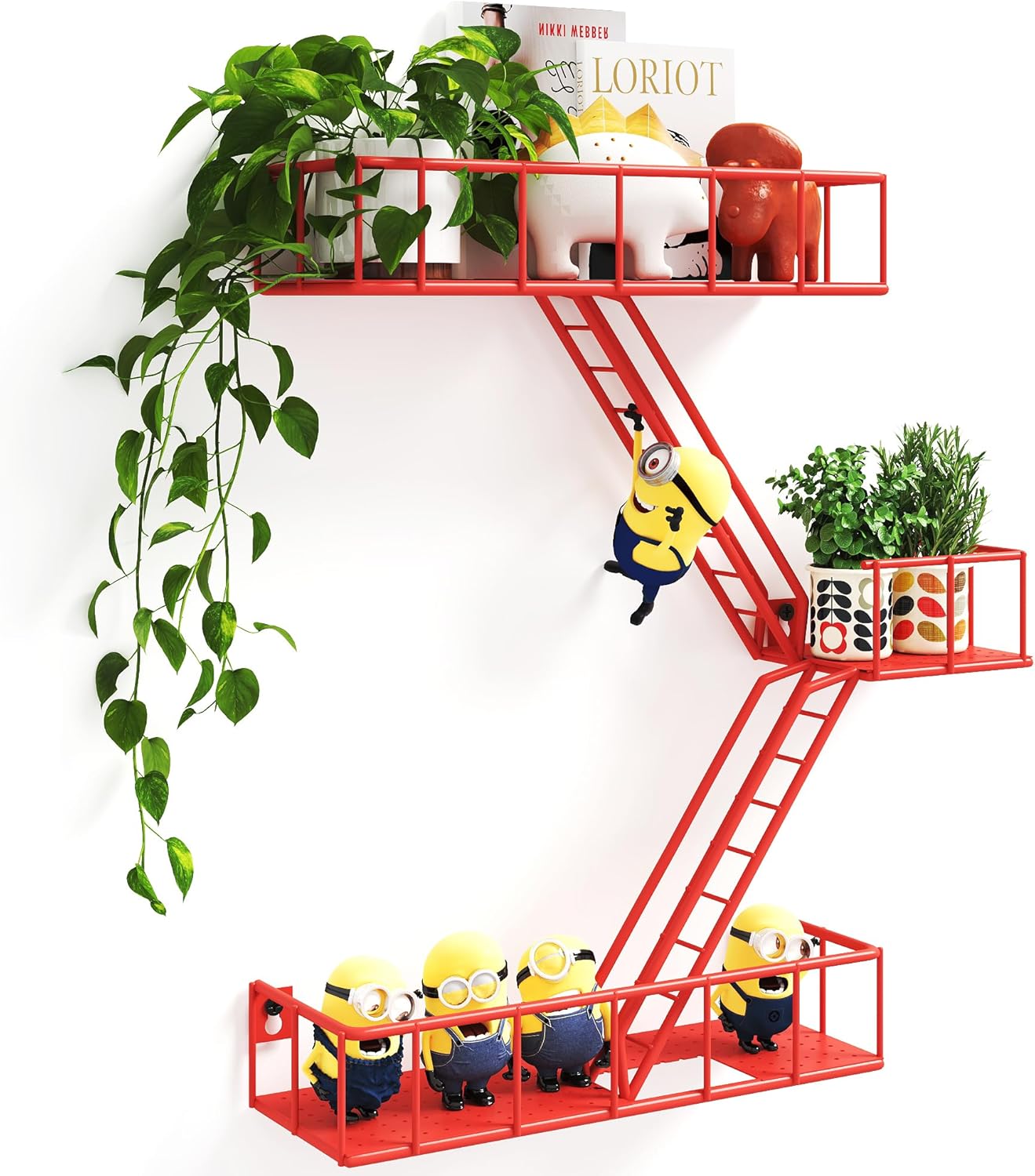 Fire Escape Shelf - 3 Tier Metal Wall Shelves with Baskets