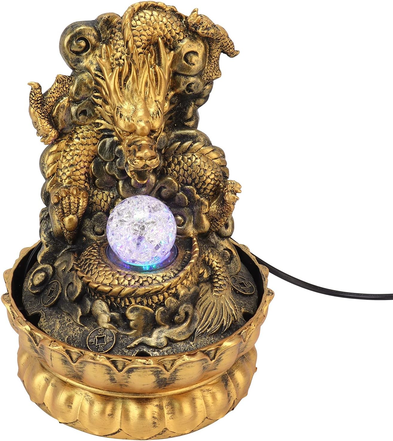 KIMISS Elegant Dragon Statue LED Desktop Water Fountain