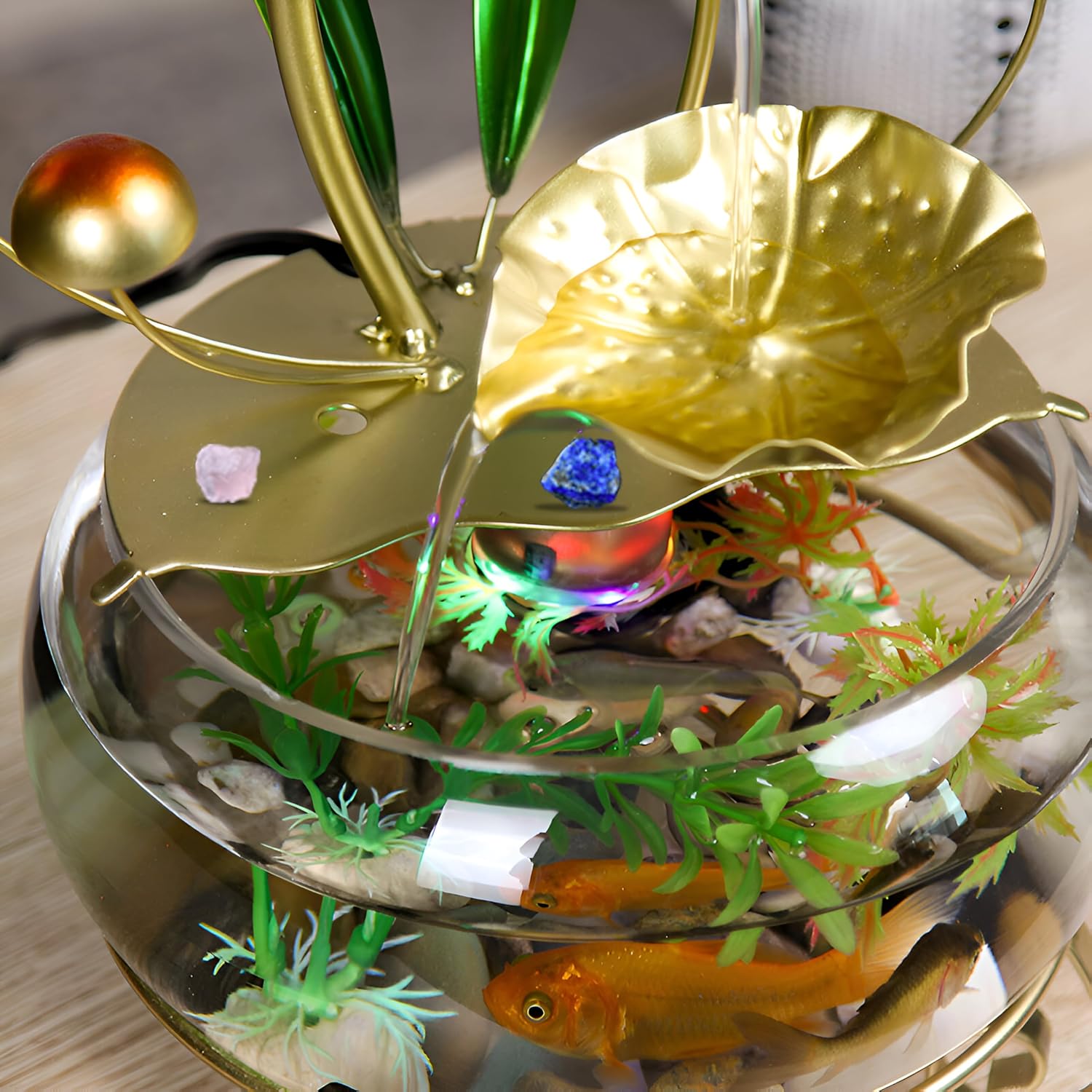 Golden Tabletop Fountain with Lotus Leaf Design JS01601