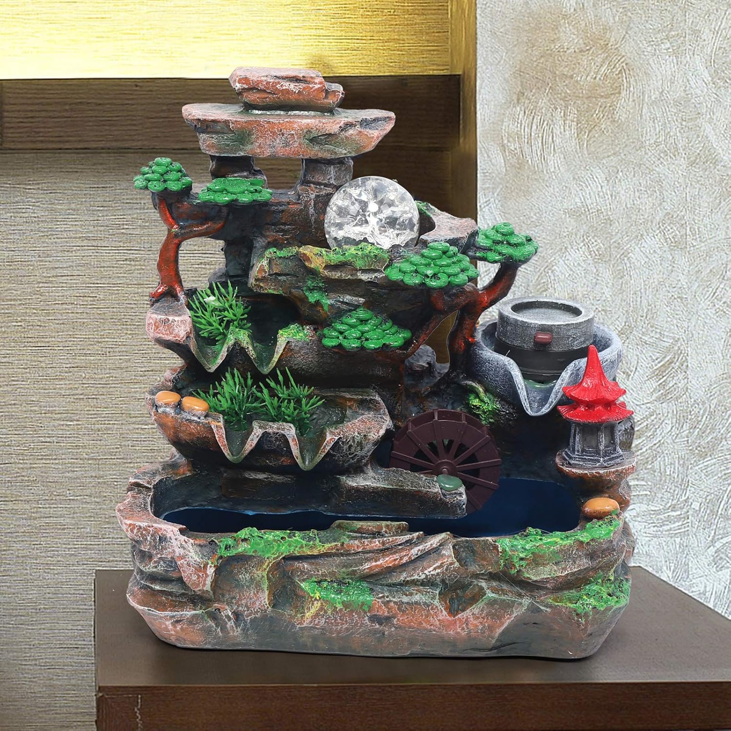 KONGKUNI Tabletop Waterfall Fountain with LED Light and Pump