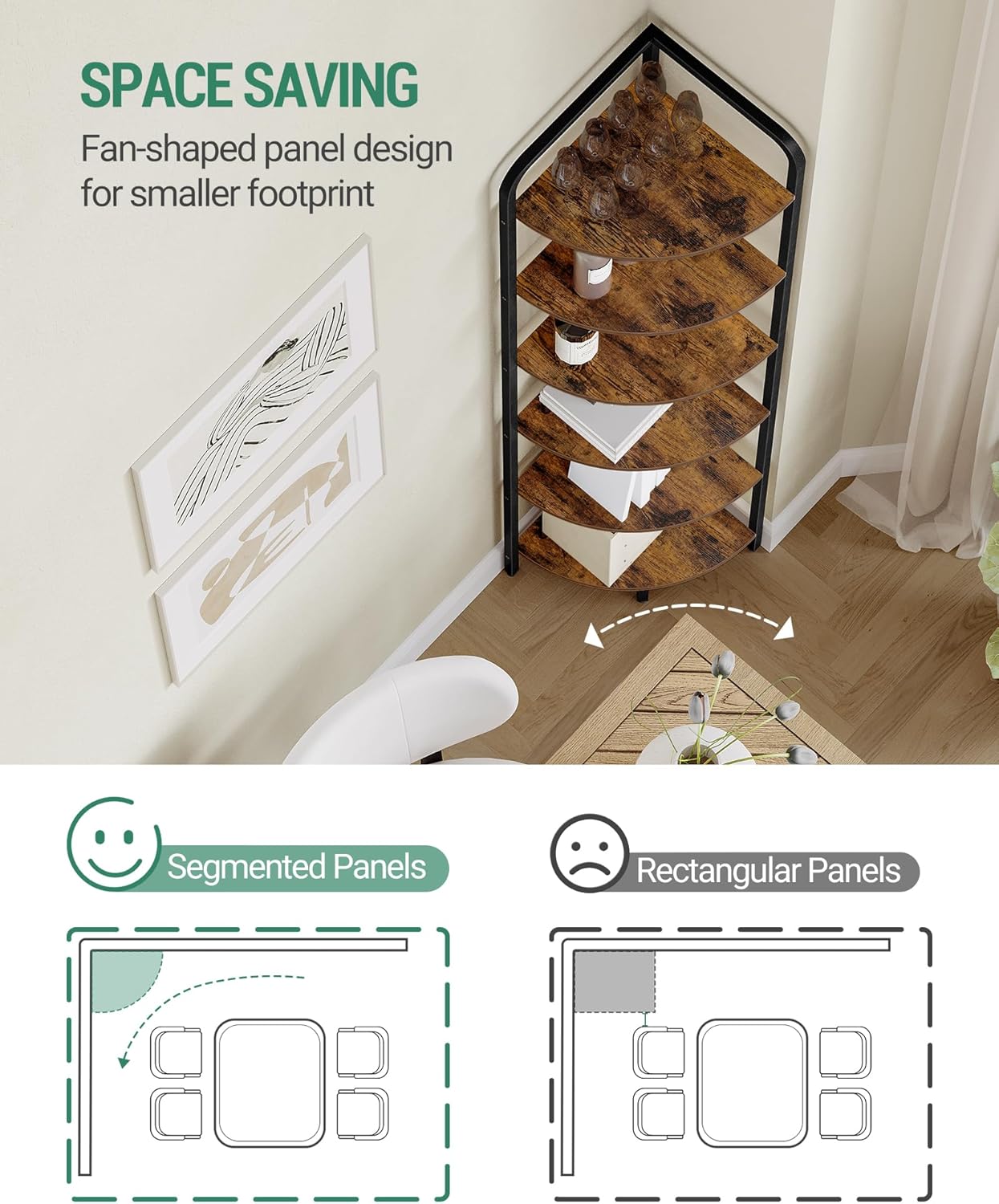 Corner Shelf Stand with 6 Tiers and Metal Frame