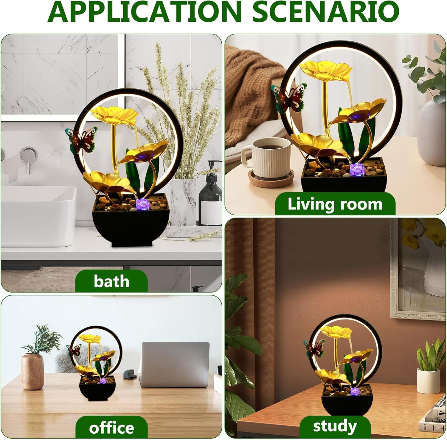 USB Powered Tabletop Fountain with LED Light and Natural Stones