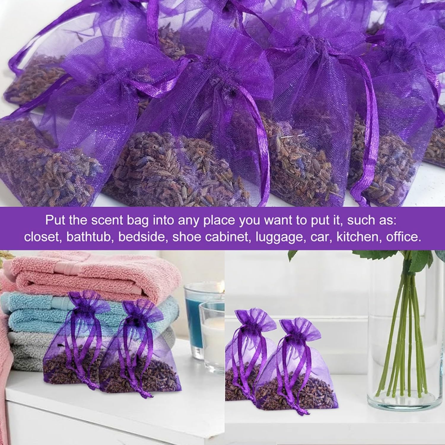 10 Pack Natural Dried Lavender Sachets for Closets and Drawers