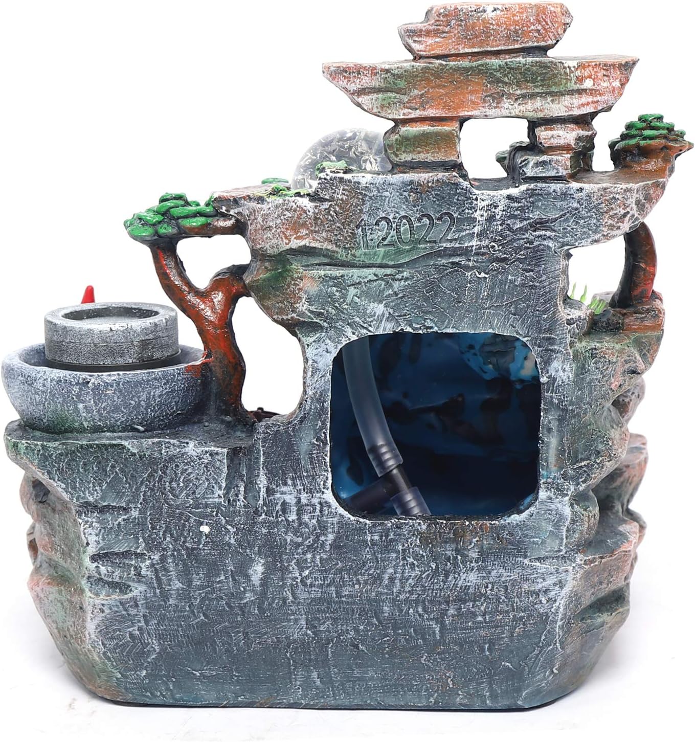 KONGKUNI Tabletop Waterfall Fountain with LED Light and Pump