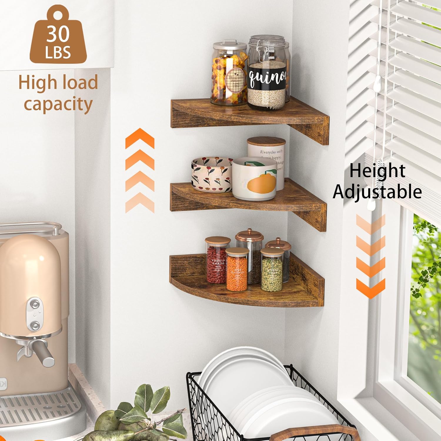 Fun Memories Corner Shelf Wall Mount 3 Pack Brown