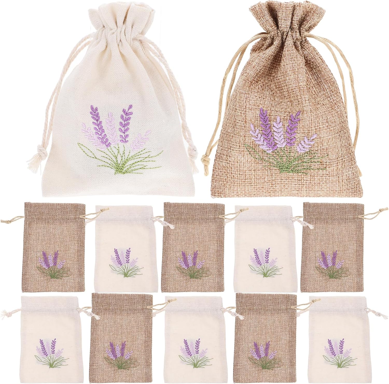 LOGOFUN 12pcs Imitation Linen Sachet Bags with Drawstring