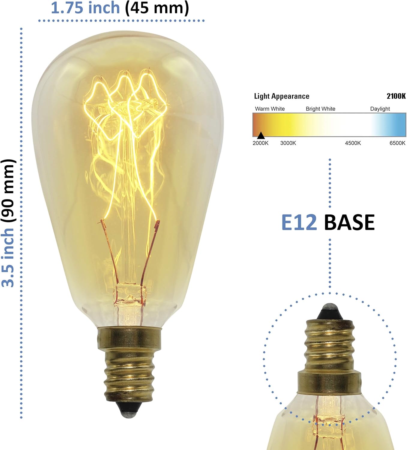 Bunnit Bulbs Edison Wax Warmer Replacement 40W ST45 E12 Base 2-Pack