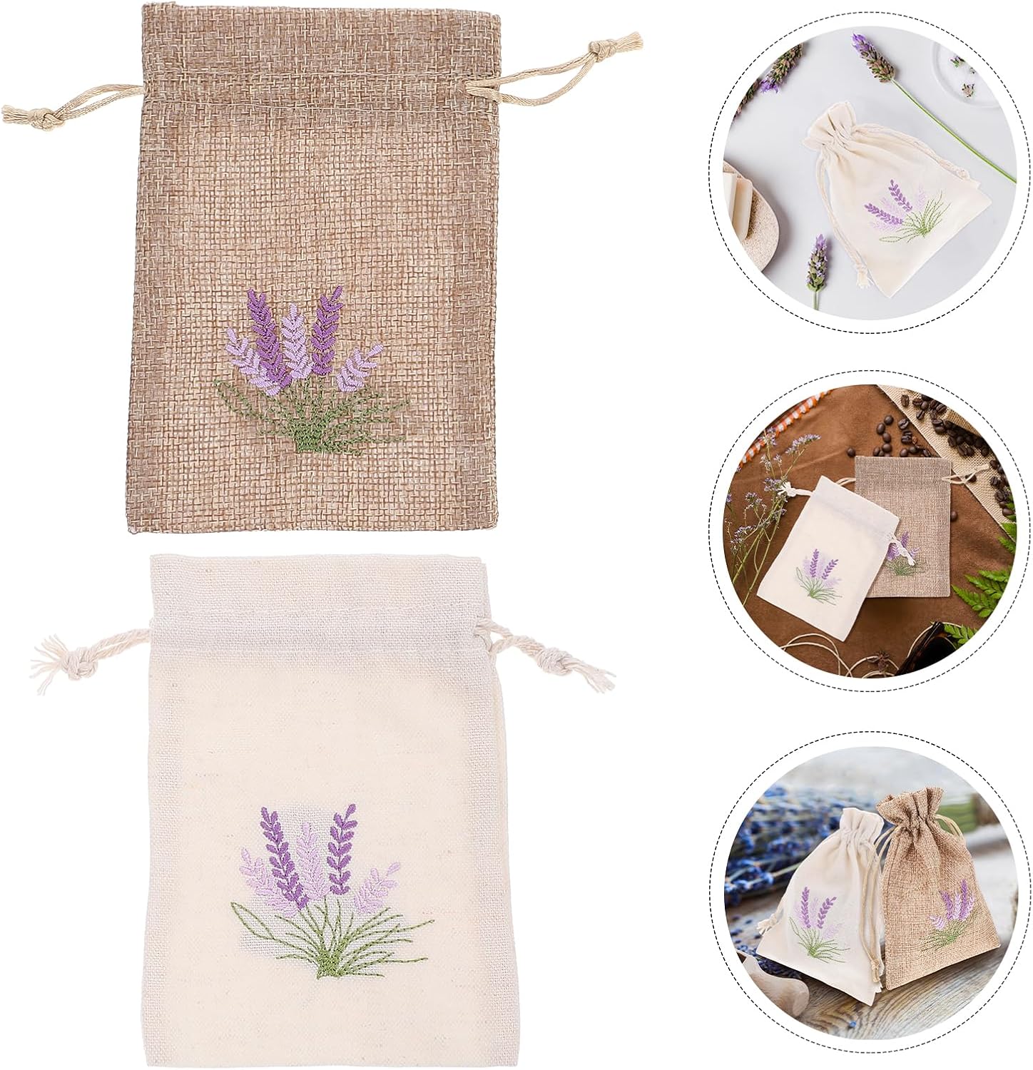 LOGOFUN 12pcs Imitation Linen Sachet Bags with Drawstring