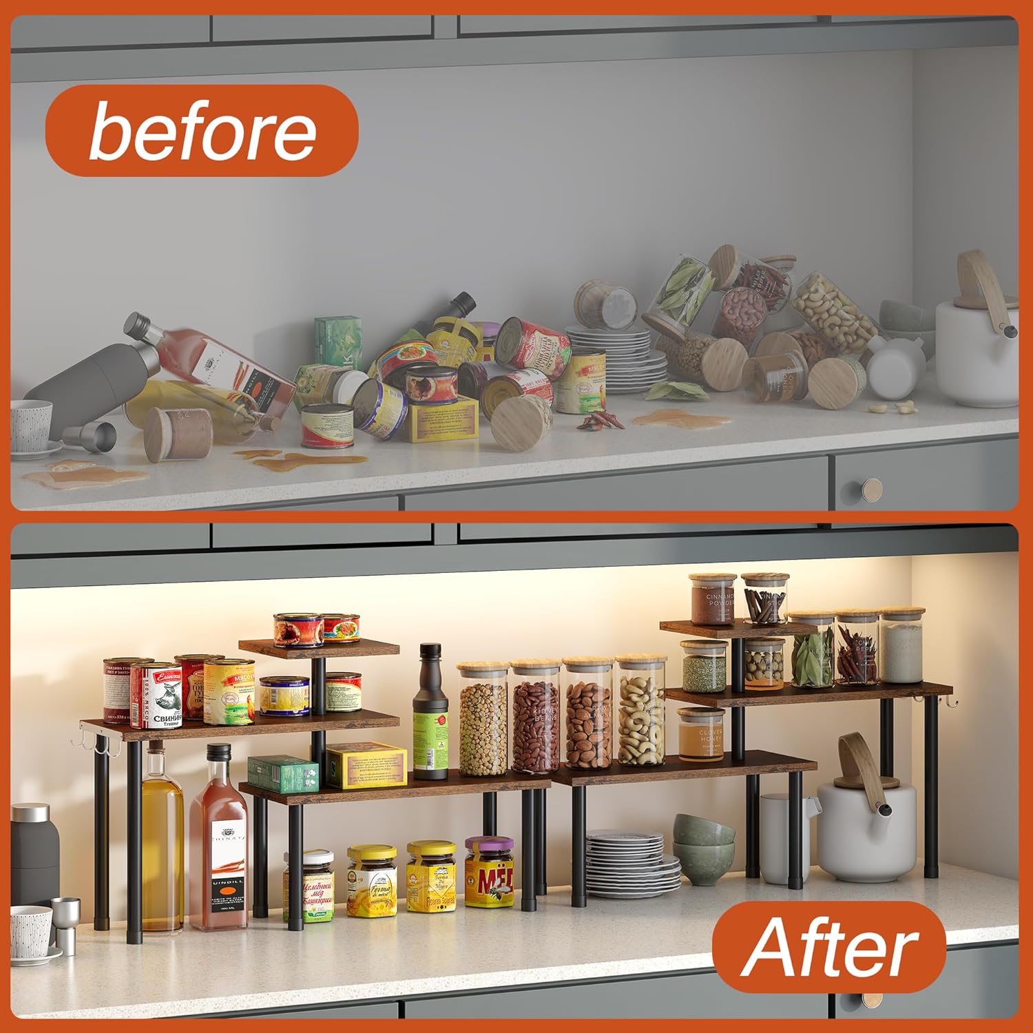 GHWIE Corner Shelf Organizer 3 Tier Bamboo Kitchen Rack