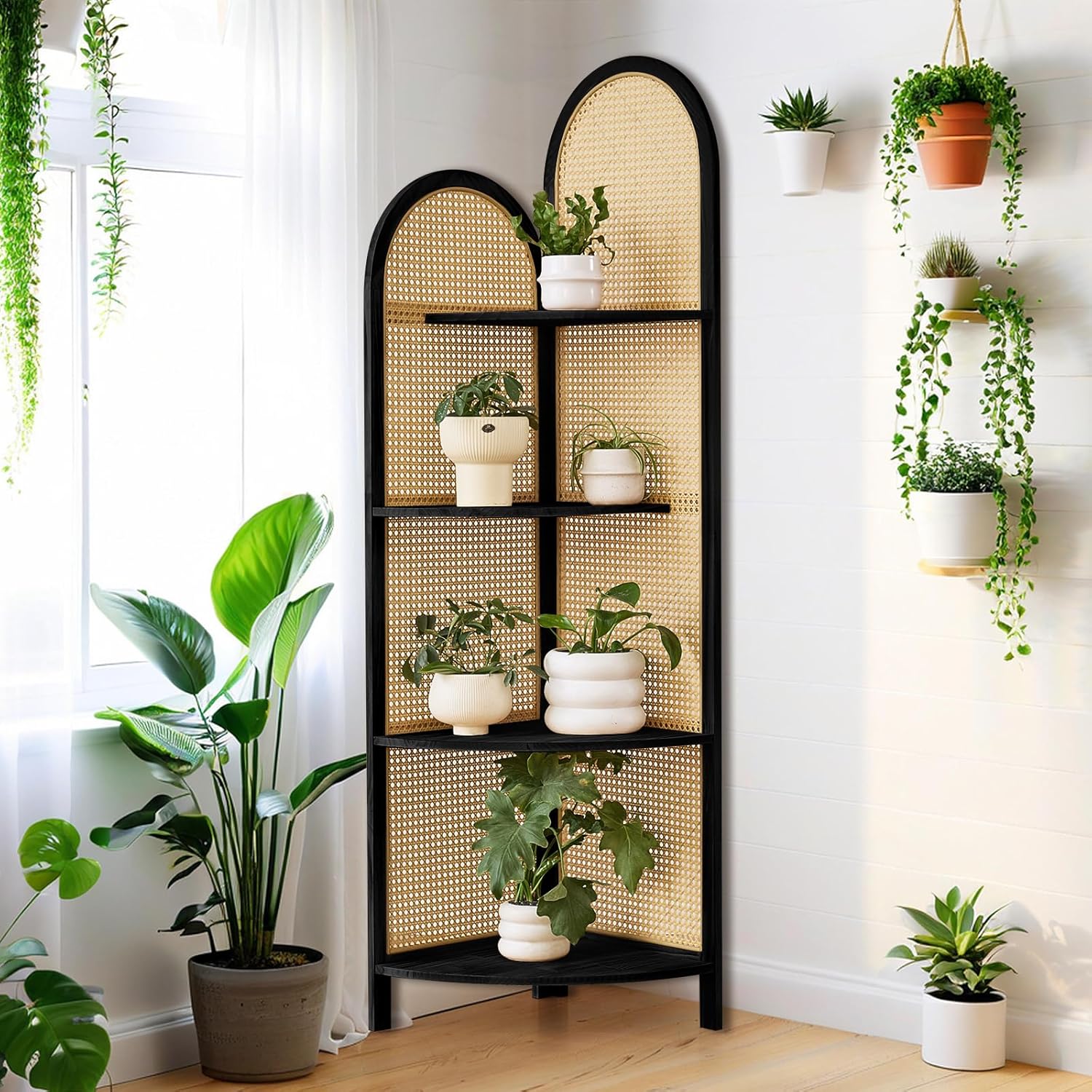 Asnefeli 4-Tier Corner Shelf Stand with Legs Black