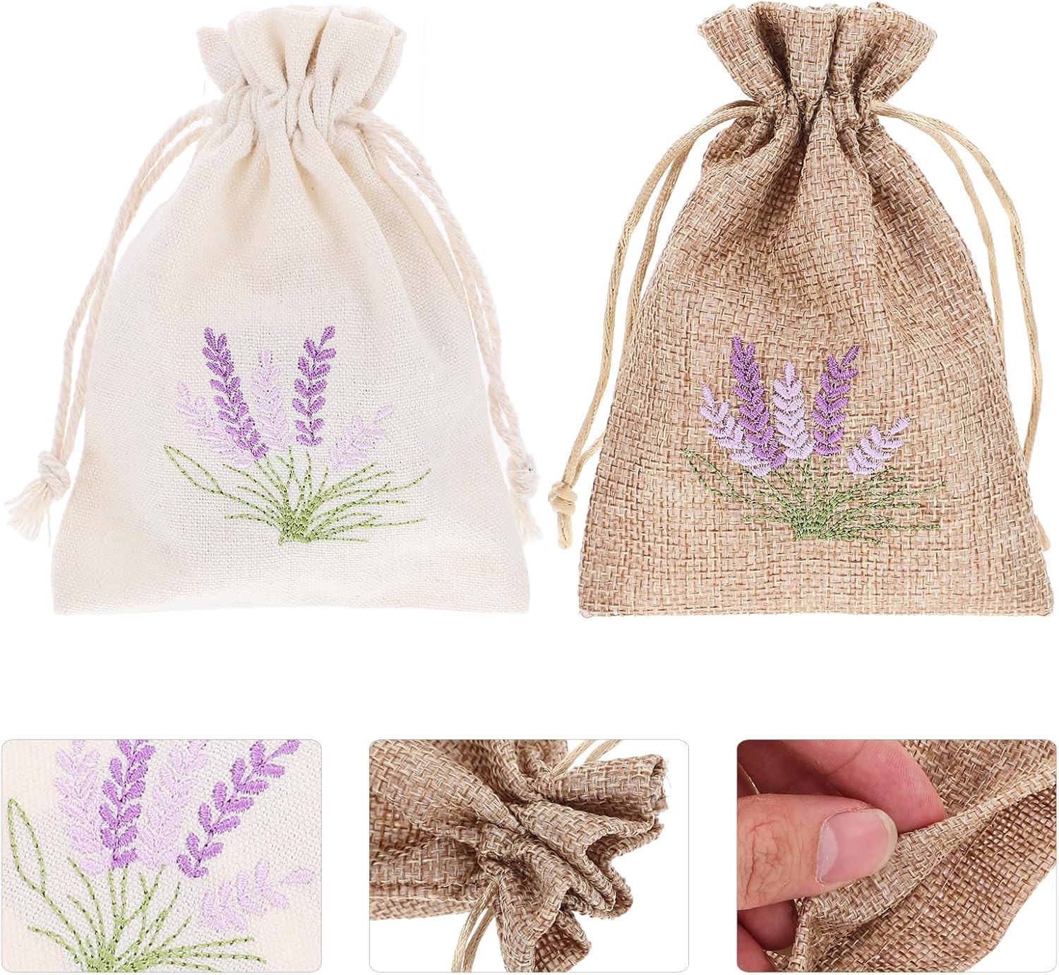 LOGOFUN 12pcs Imitation Linen Sachet Bags with Drawstring