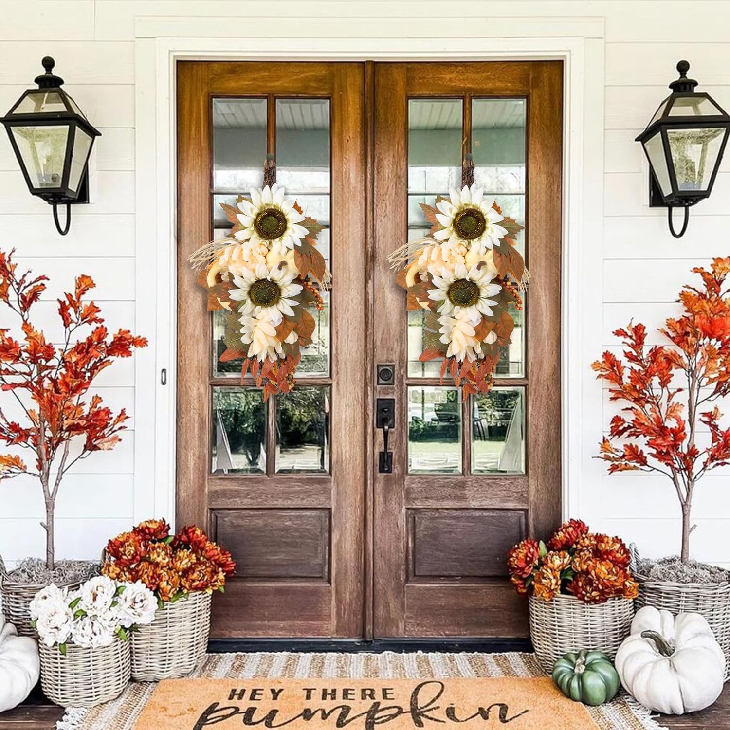 2PCS Autumn Teardrop Wreaths 177 Inch Fall Decorations