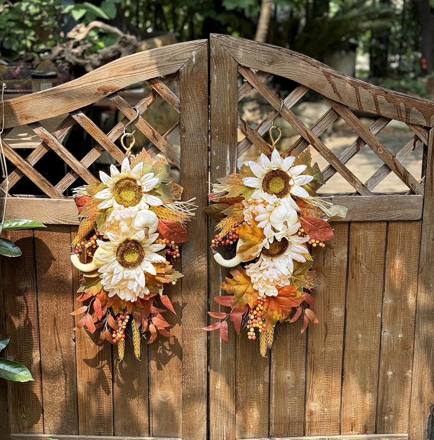 2PCS Autumn Teardrop Wreaths 177 Inch Fall Decorations