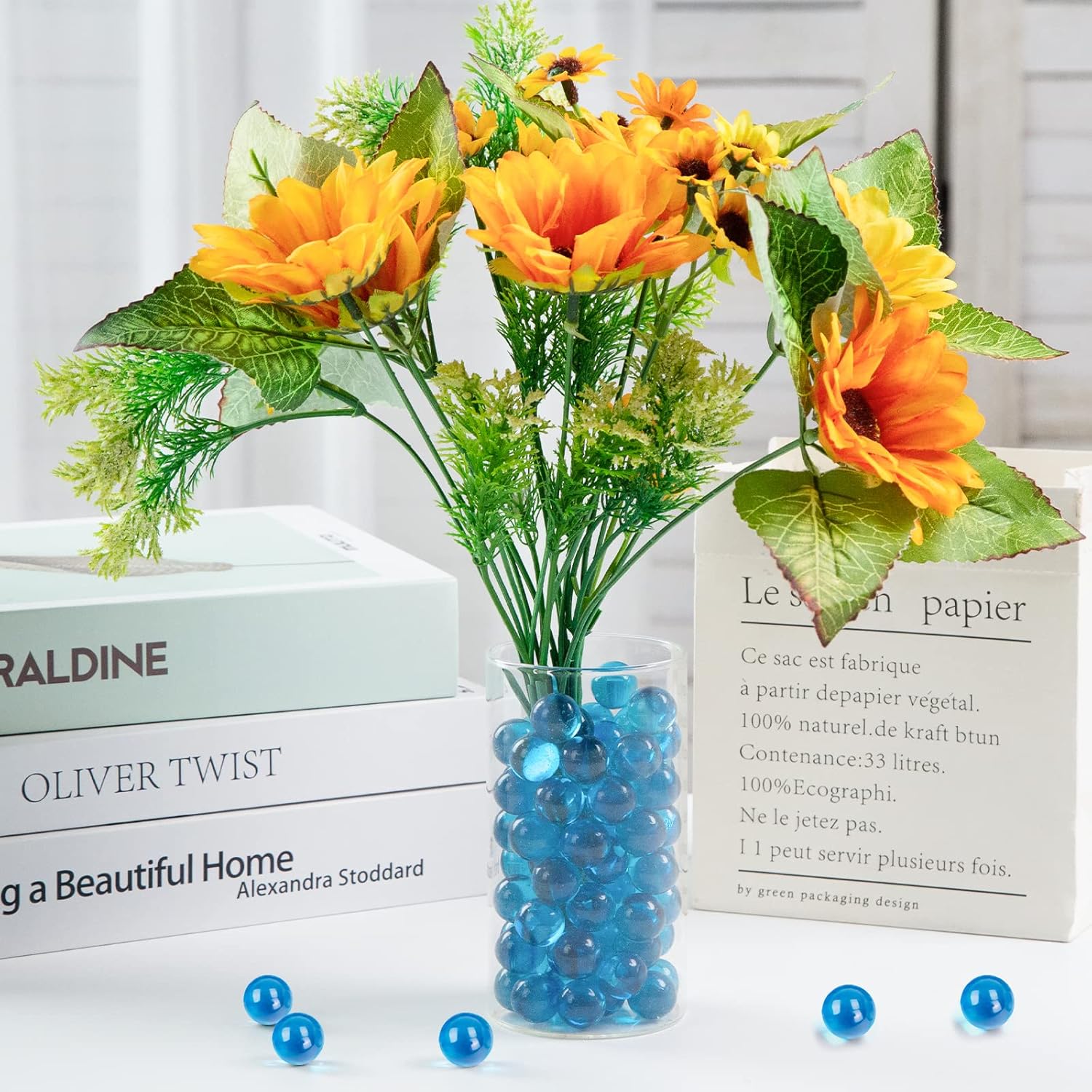 FUTUREPLUSX Light Blue Glass Marbles 1LB Vase Fillers