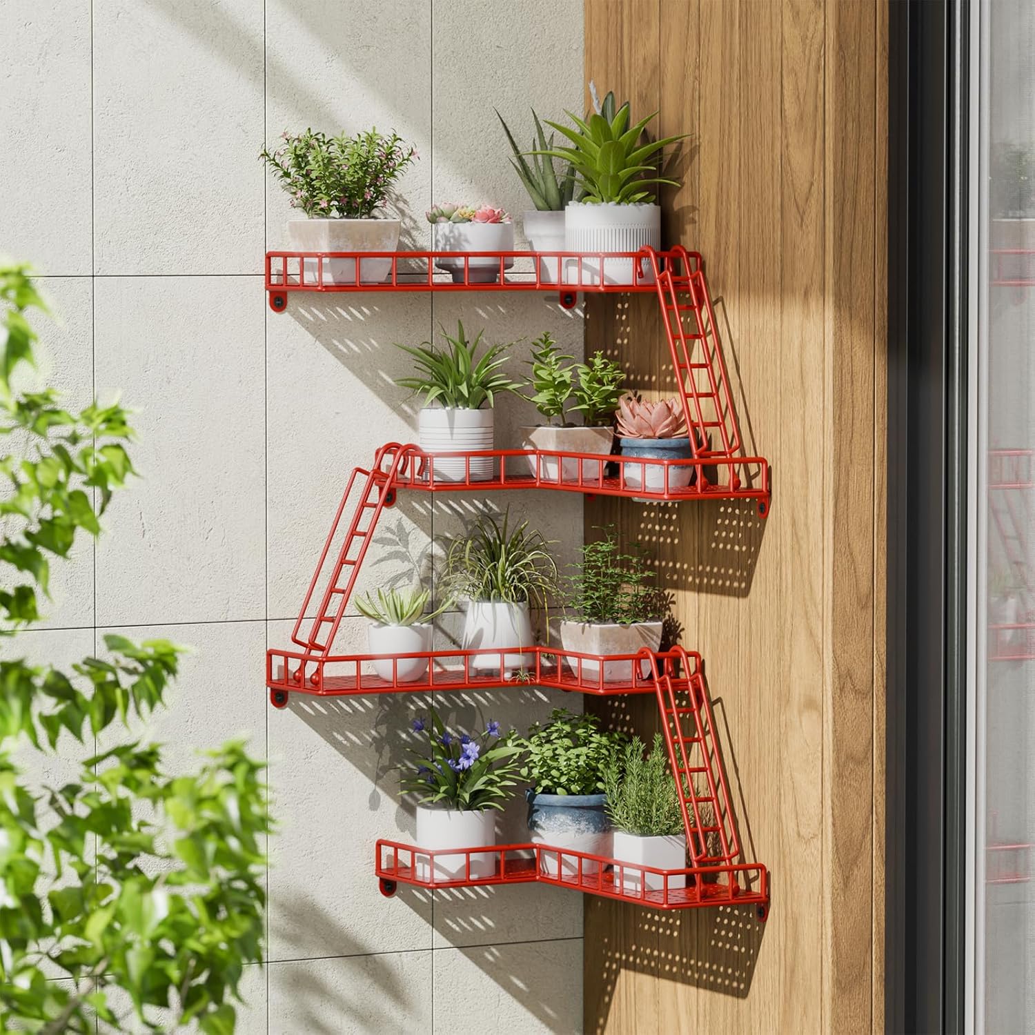Red 4 Tier Floating Wall Shelf for Home Dcor