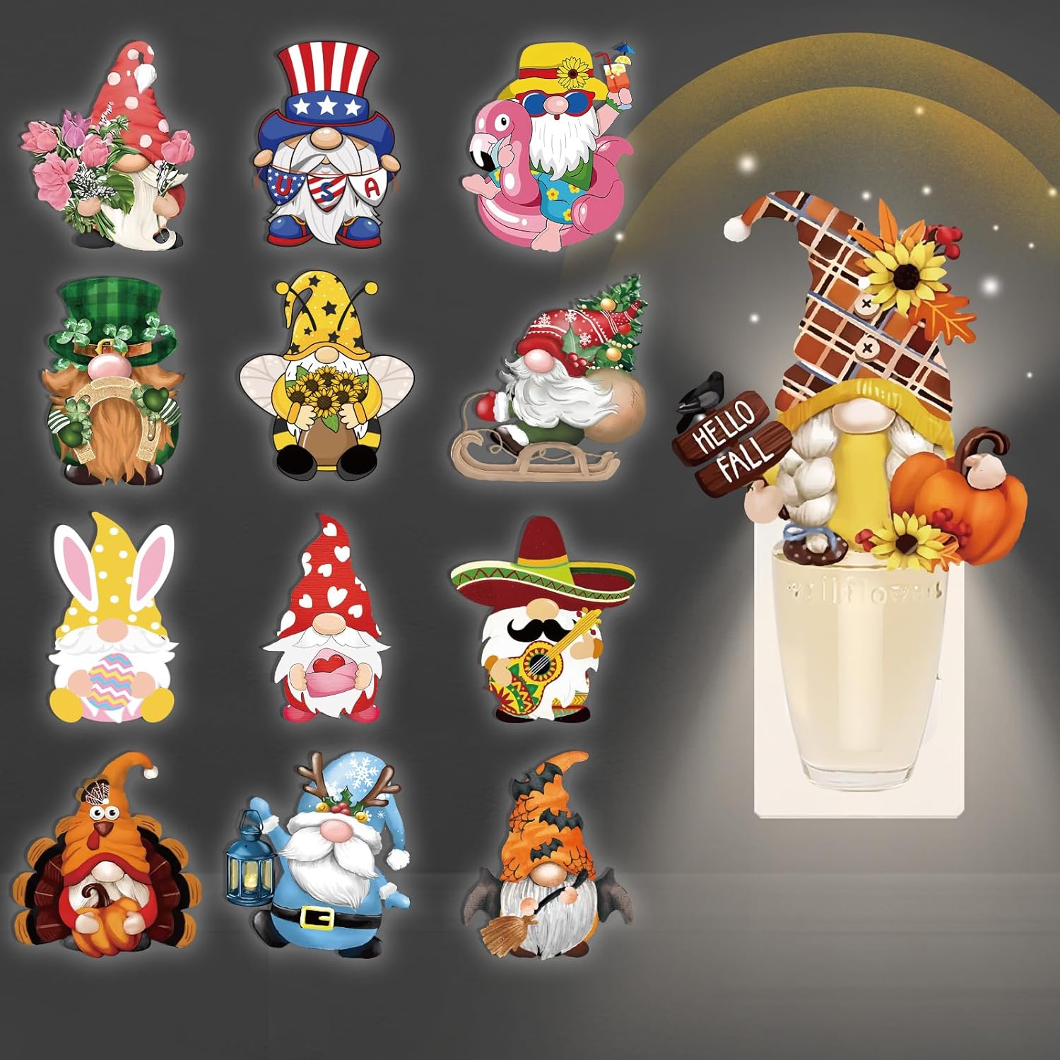 13 Pcs Gnome Fragrance Plug In with Night Light