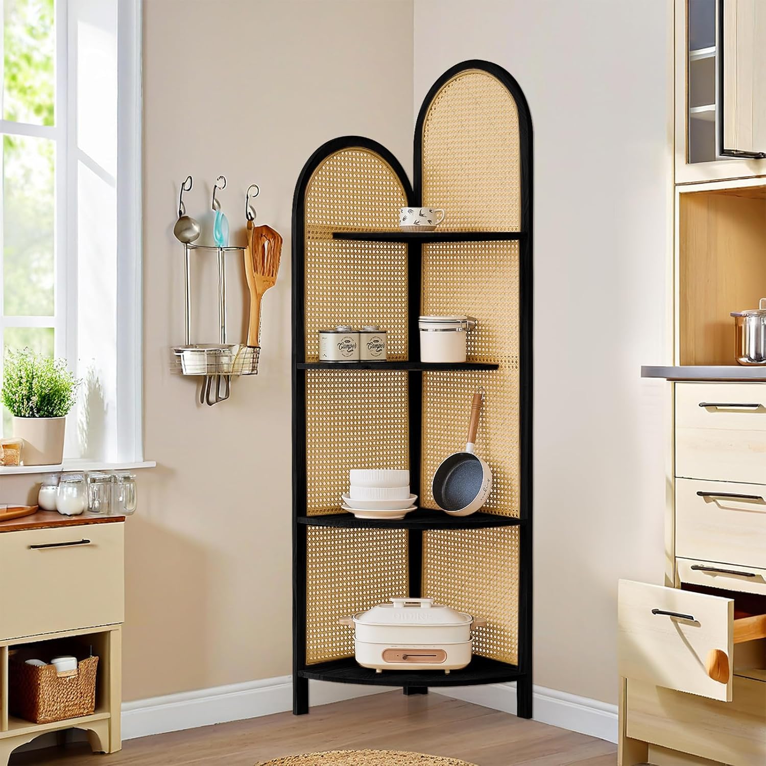 Leesinwing 4 Tier Corner Shelf with Legs Black
