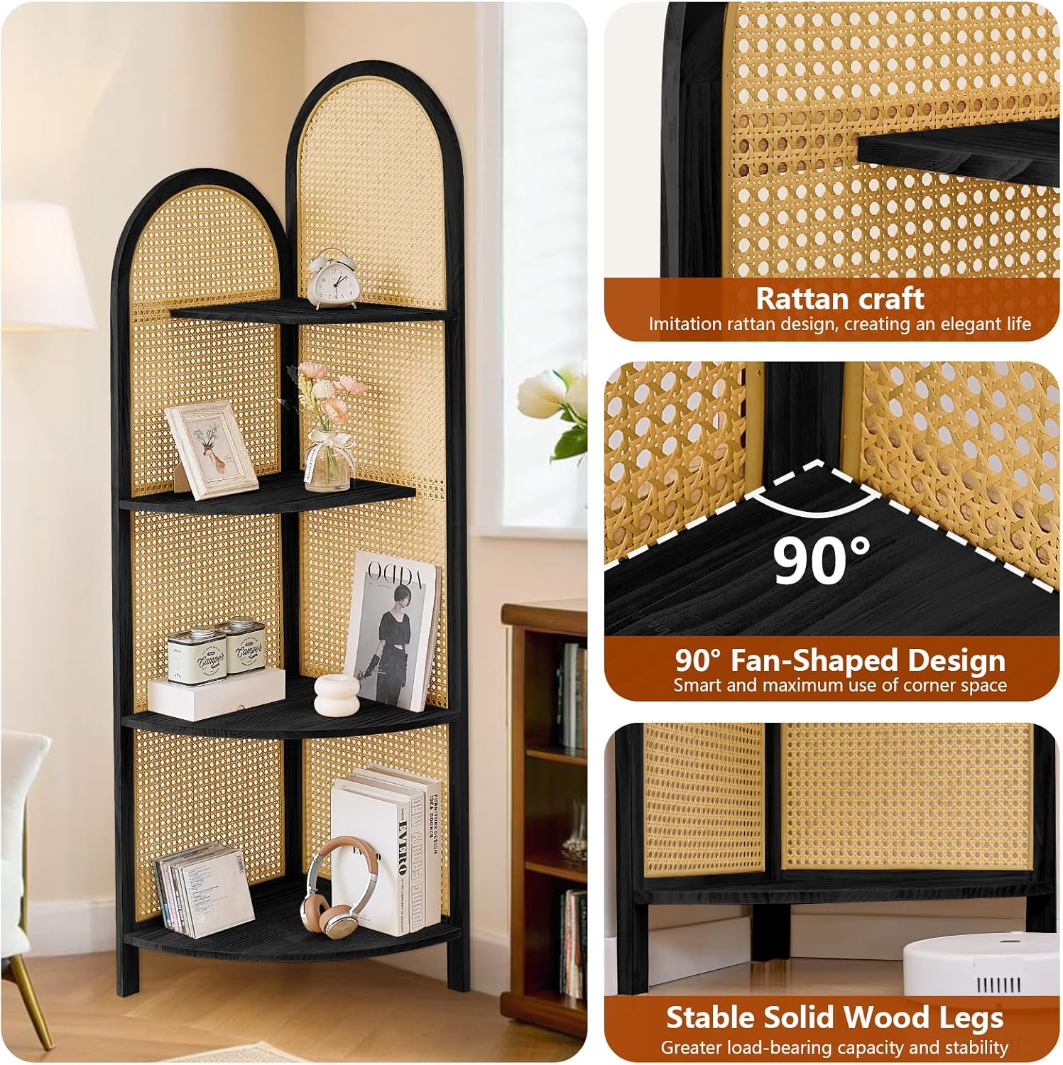 Asnefeli 4-Tier Corner Shelf Stand with Legs Black