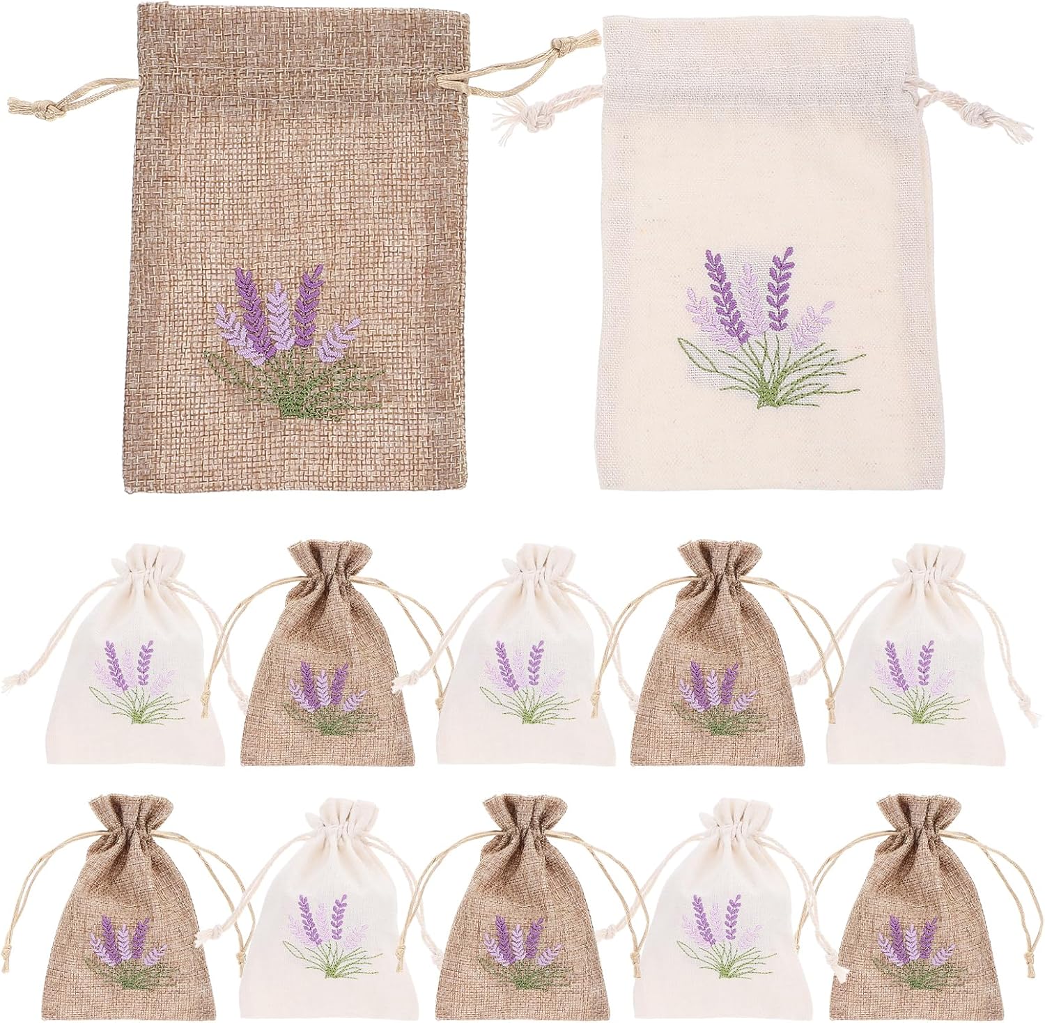 LOGOFUN 12pcs Imitation Linen Sachet Bags with Drawstring