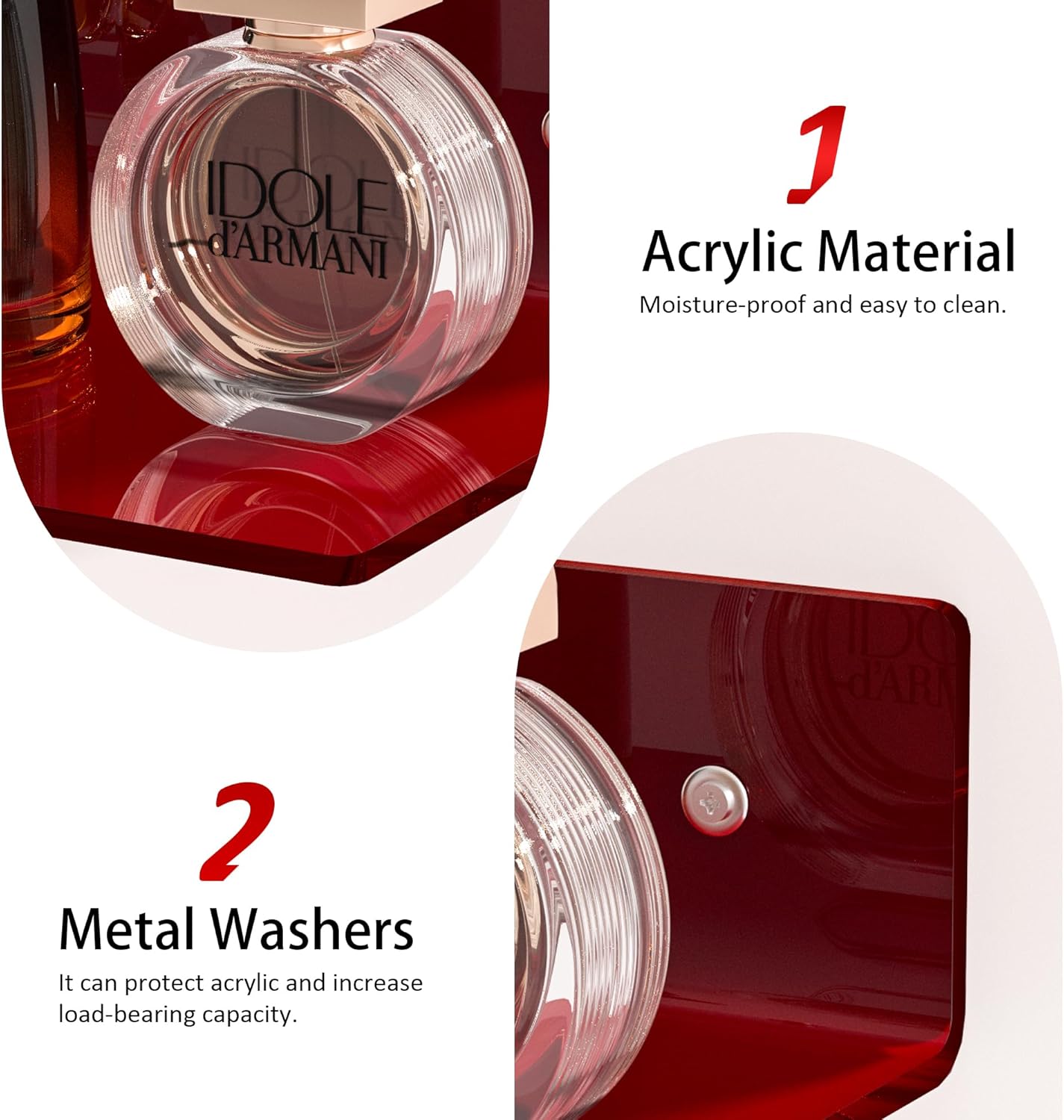 9 Inch Red Acrylic Wall Shelf 2 Pack