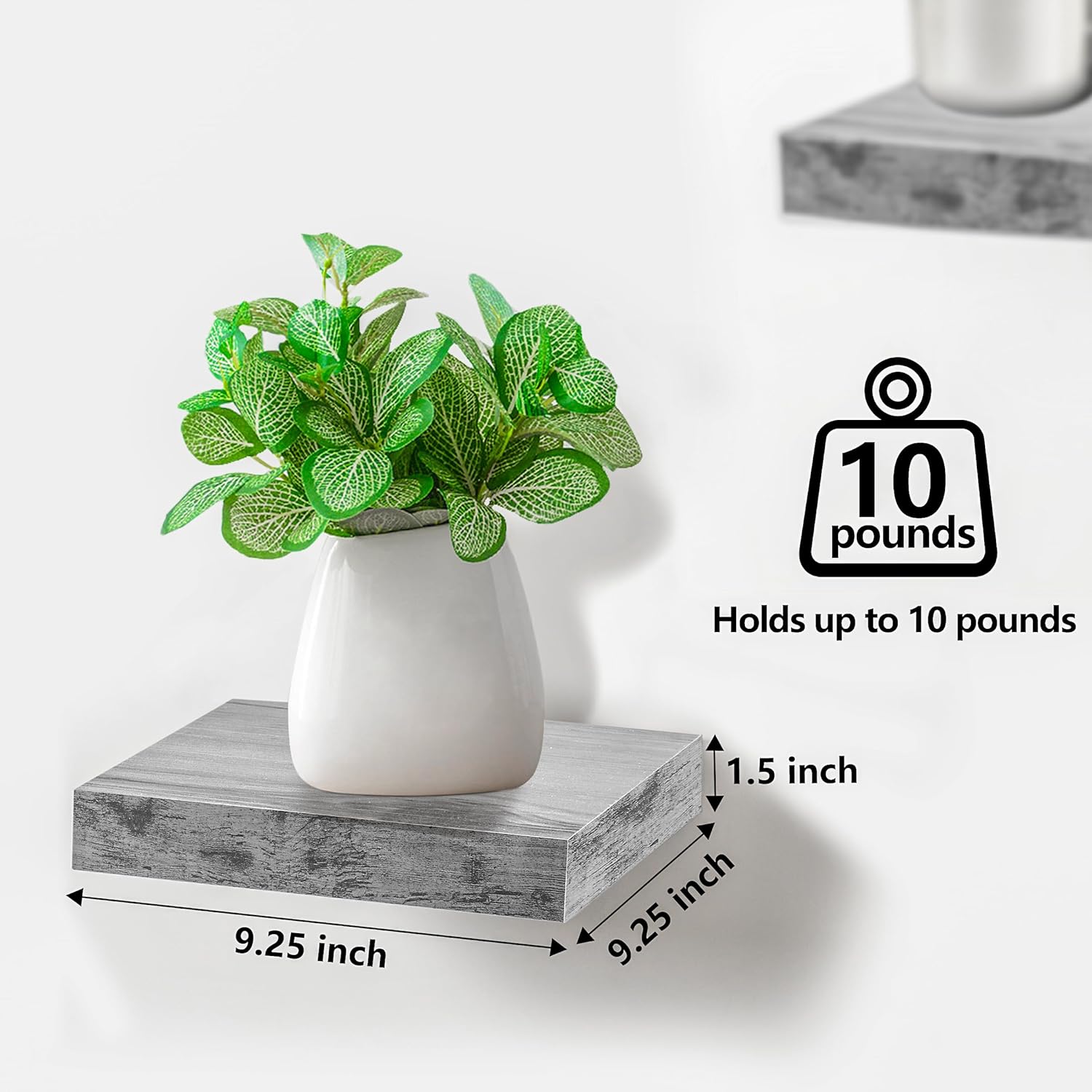 Sorbus Square Floating Shelf Set of 3 Rustic Grey
