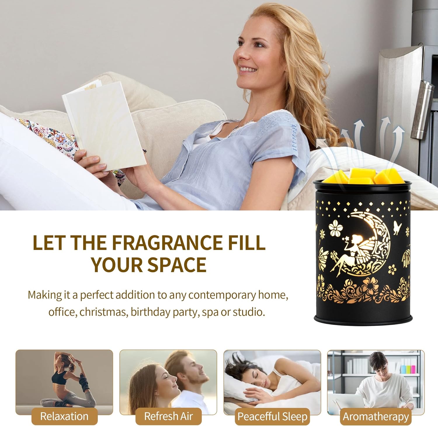 Candle Wax Warmer for Scented Wax Melts - Moon and Flower Fairy Design