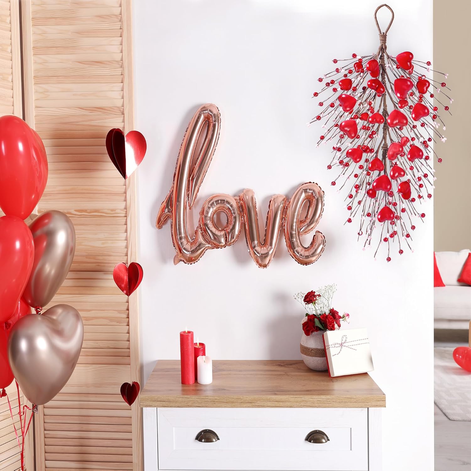 24 Heart Shaped Valentines Day Artificial Swag Wall Hanging