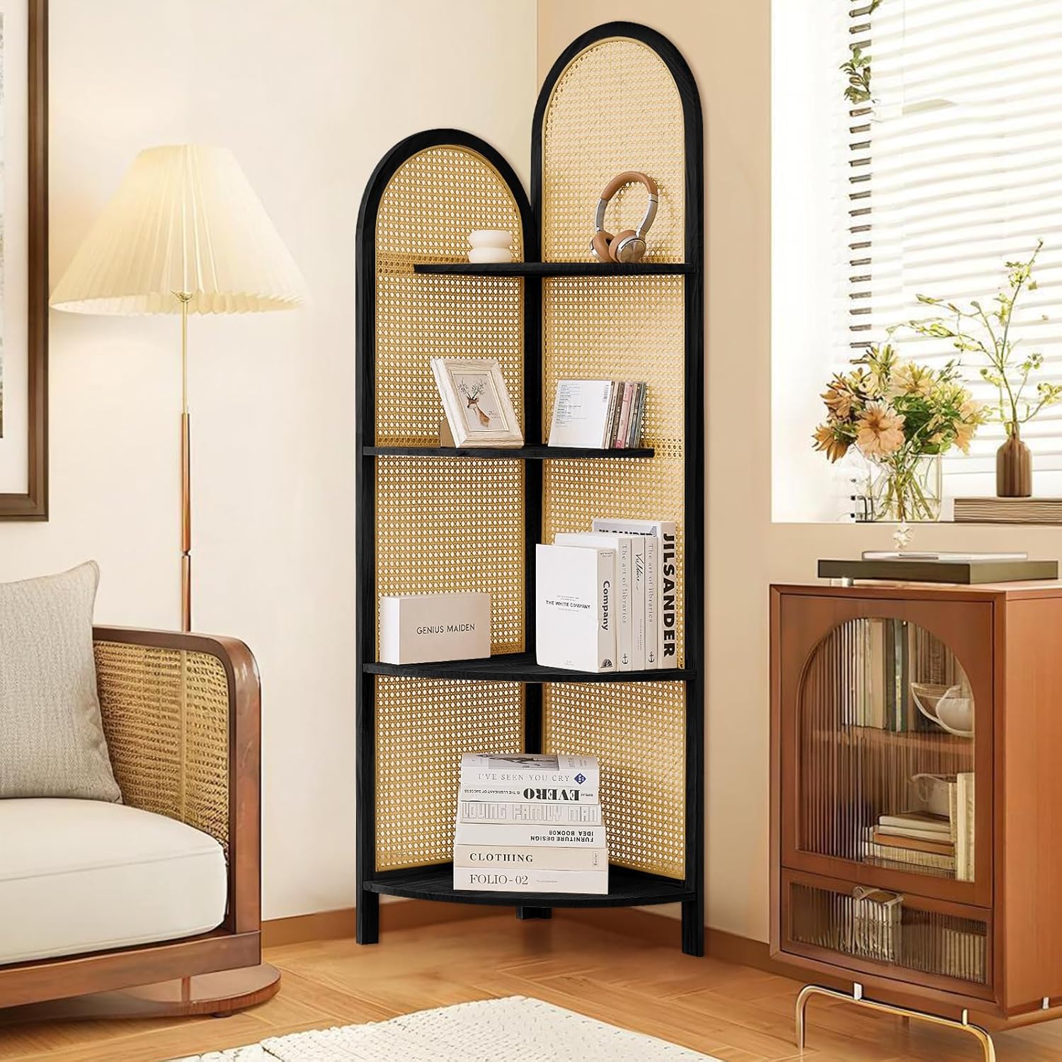 Asnefeli 4-Tier Corner Shelf Stand with Legs Black