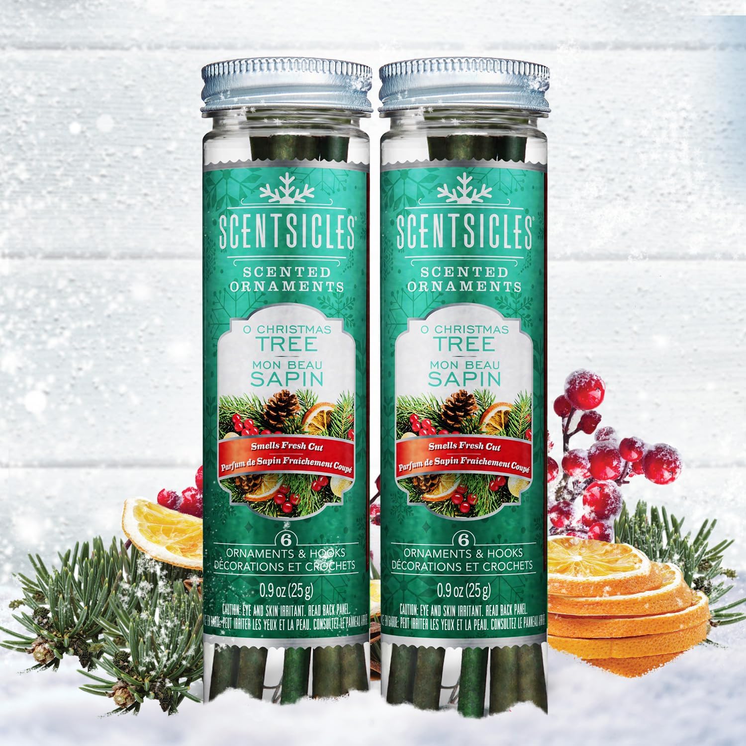 Scentsicles O Christmas Tree Scented Ornaments with Hooks - 2 Bottles 12 Sticks Total