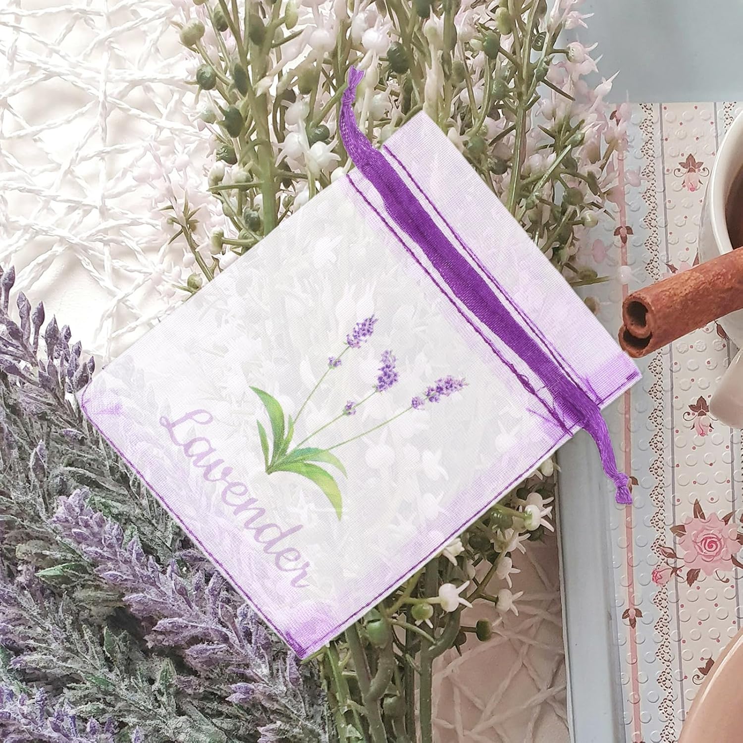 LOGOFUN 20PCS Lavender Drawstring Pouches for Home Fragrance