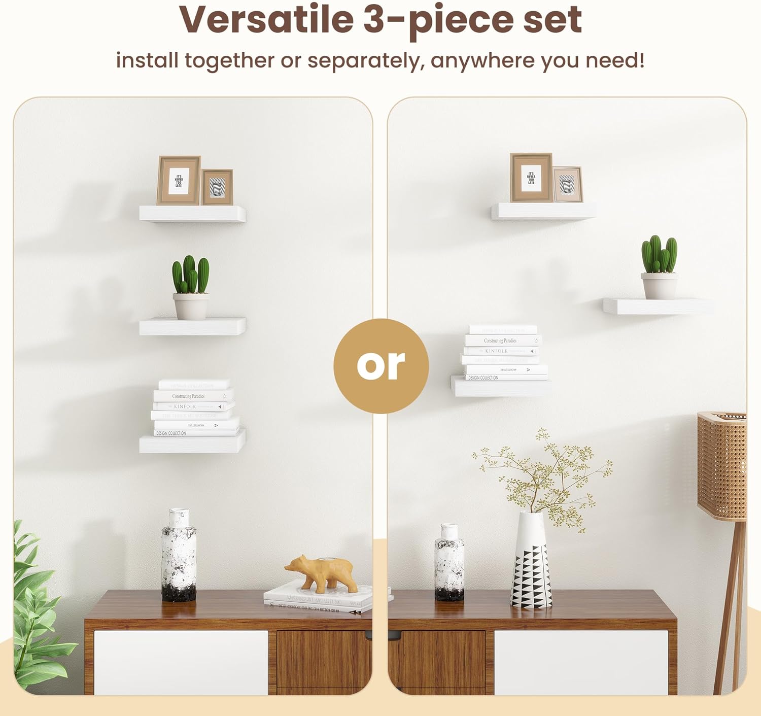 Fun Memories Set of 3 75 Inch Floating Shelves White
