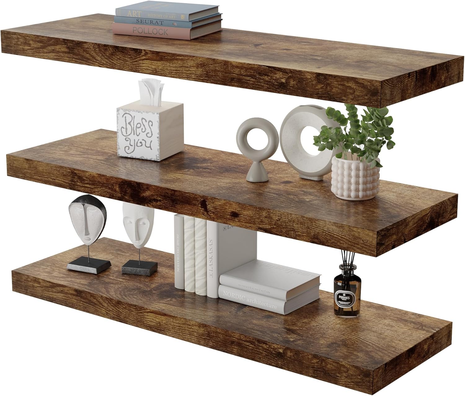 Dumekko Set of 3 Large Floating Shelves Rustic Brown