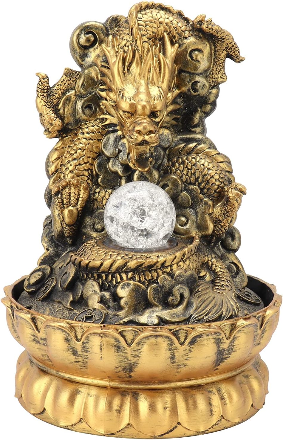 KIMISS Elegant Dragon Statue LED Desktop Water Fountain