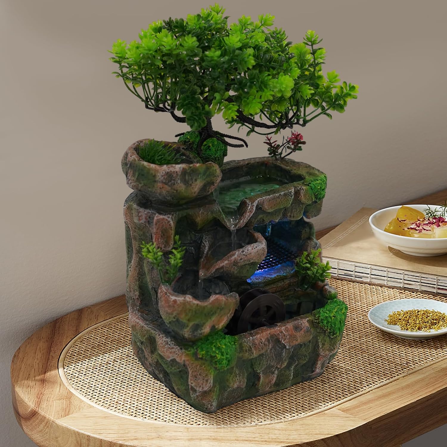 Feng Shui Desktop Fountain with LED Lights and Waterfall