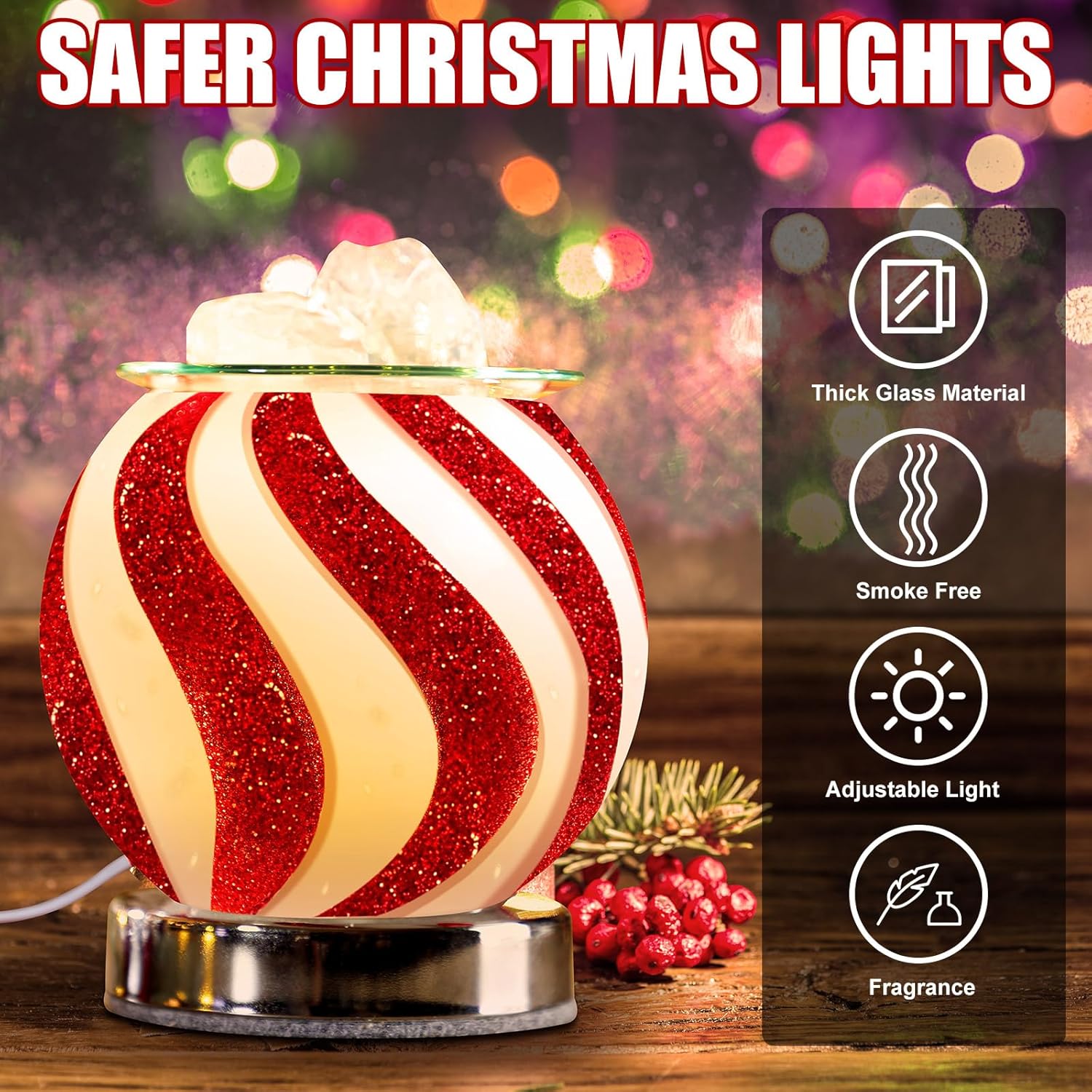 Christmas Candy Wax Melt Warmer - Festive Fragrance Lamp for Home Office