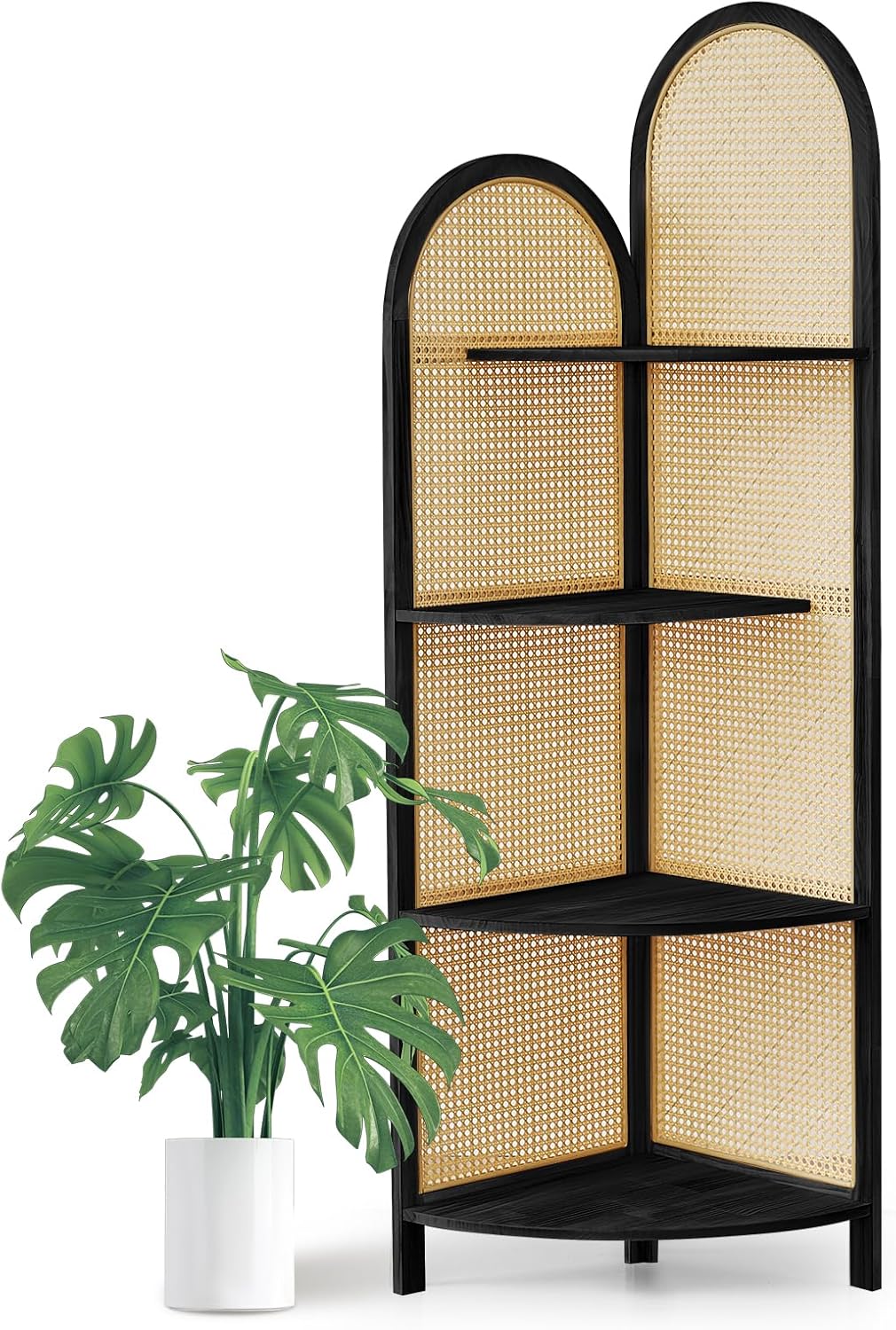 Asnefeli 4-Tier Corner Shelf Stand with Legs Black