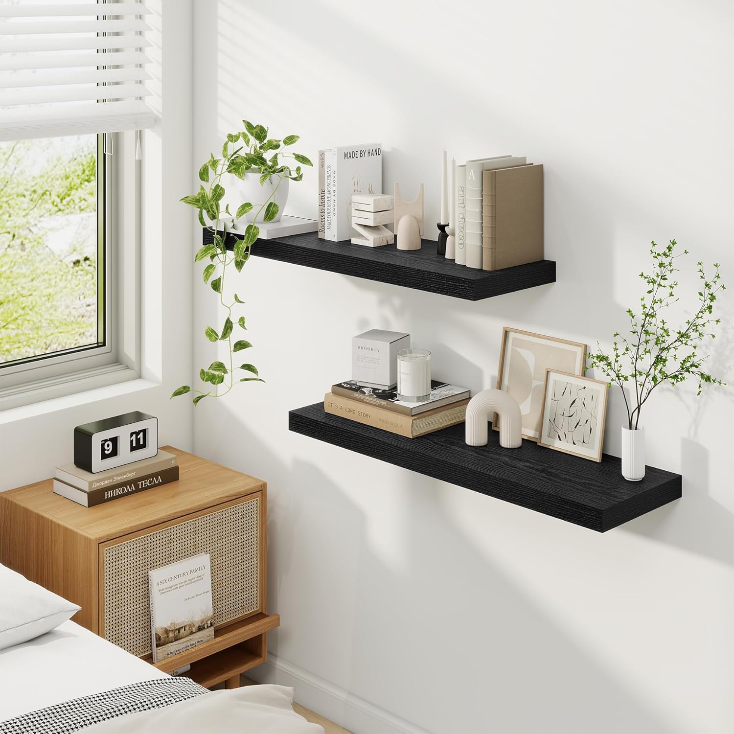Fun Memories Floating Shelves Wall Mounted 32 Inch Black Set of 2