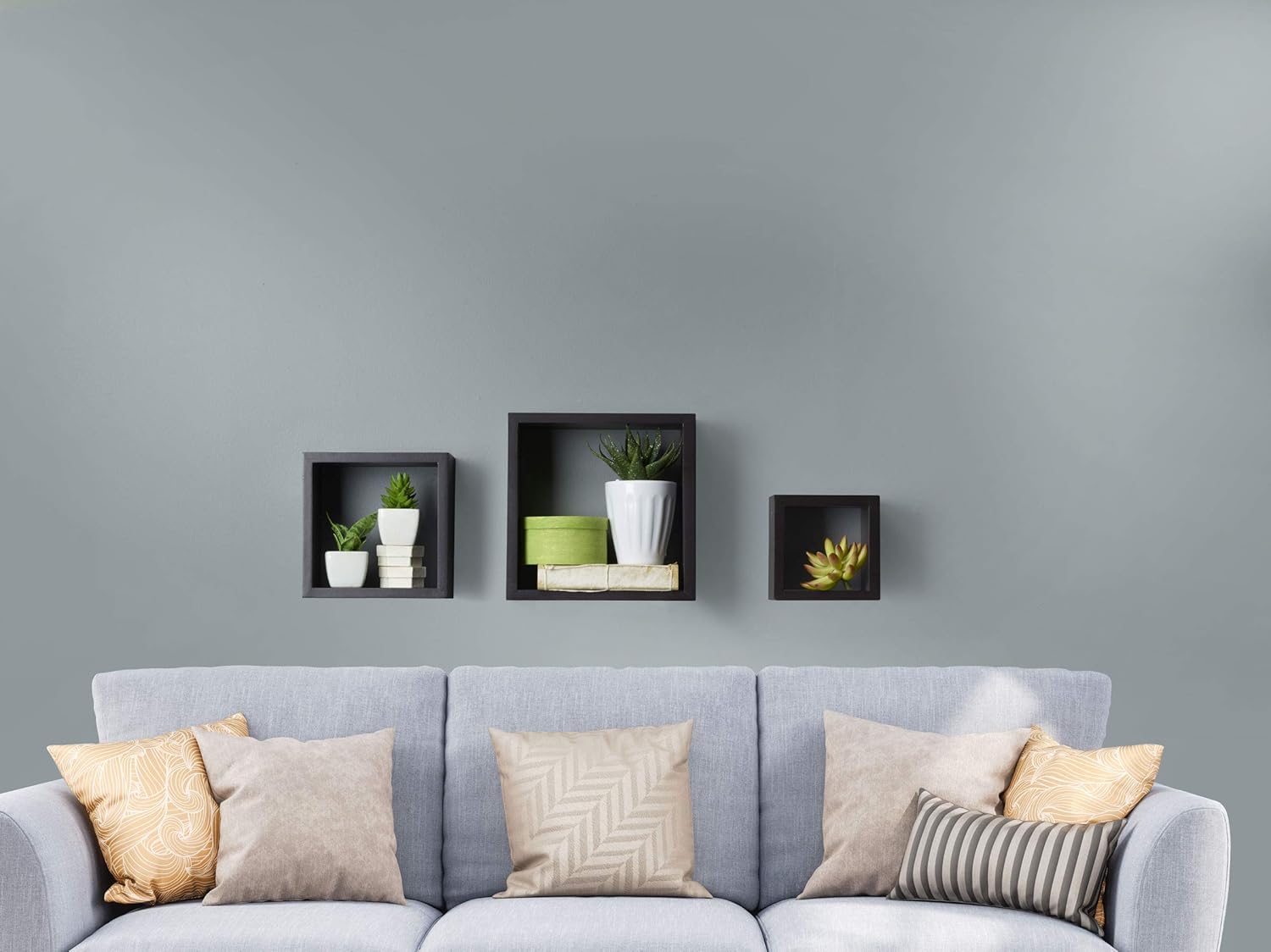 Melannco Set of 3 Floating Square Wood Shelves - Espresso