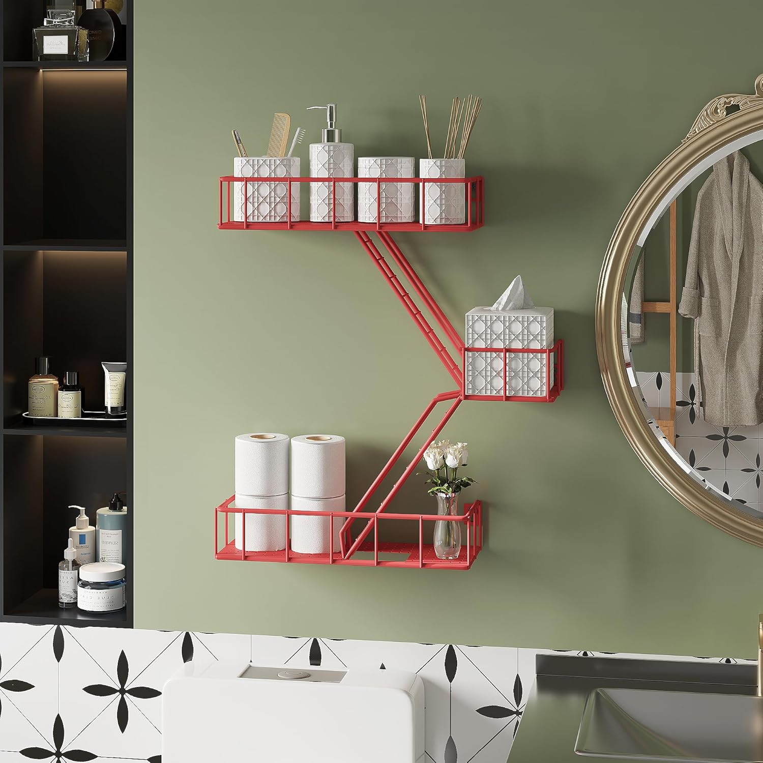 Fire Escape Shelf - 3 Tier Metal Wall Shelves with Baskets