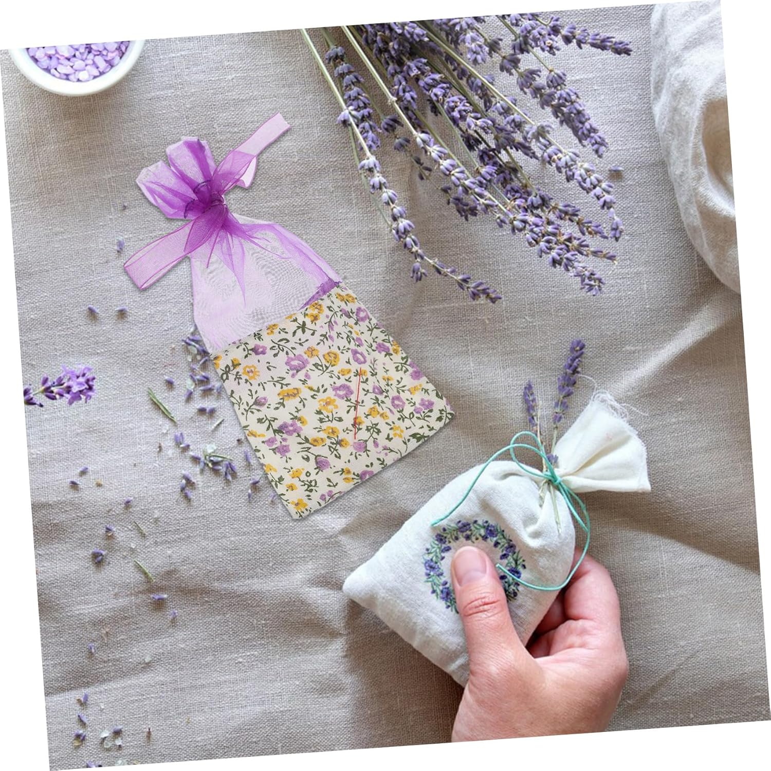 OUNONA 10pcs Lavender Sachet Bags with Drawstring Closure