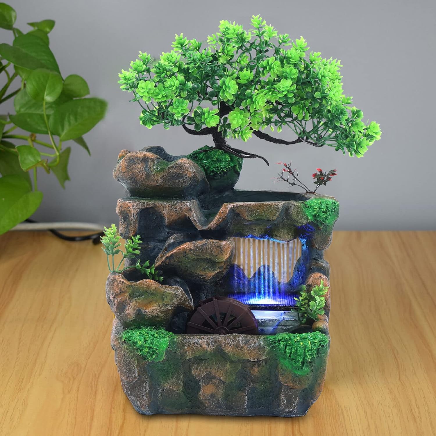 Tabletop Water Fountain with LED Light and Rock Design