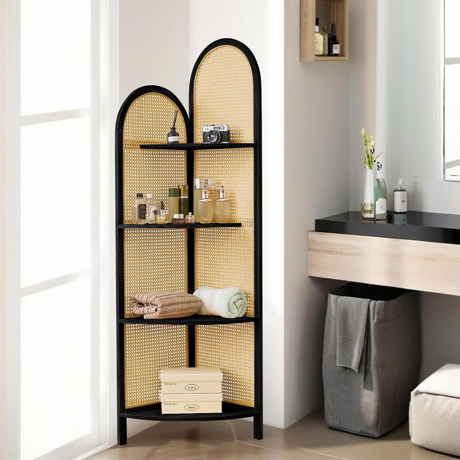 Asnefeli 4-Tier Corner Shelf Stand with Legs Black
