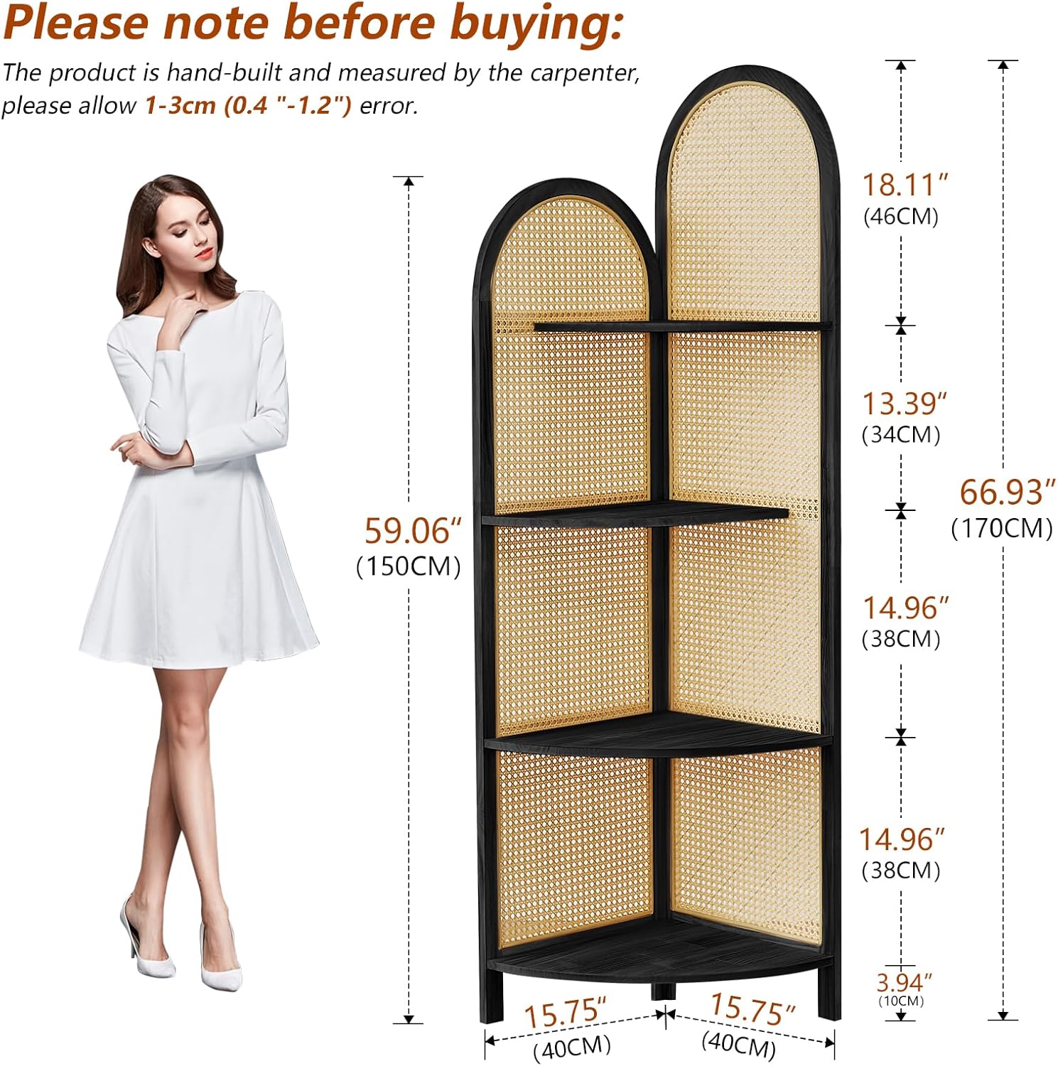 Asnefeli 4-Tier Corner Shelf Stand with Legs Black